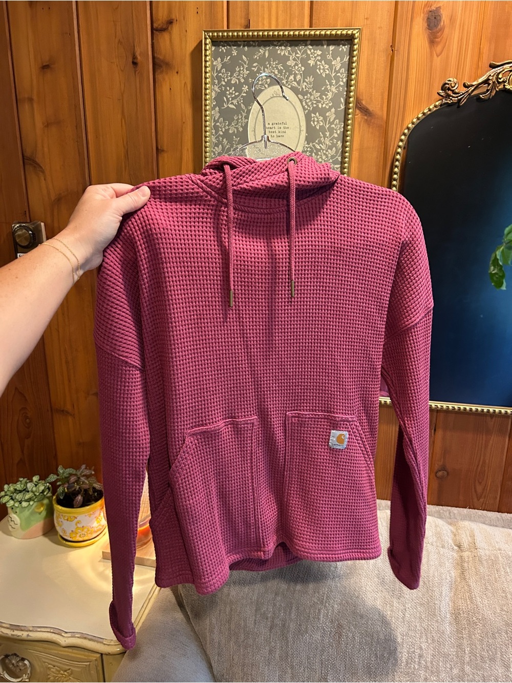 Carhartt Women's Waffle Knit Pullover Hoodie - Rose